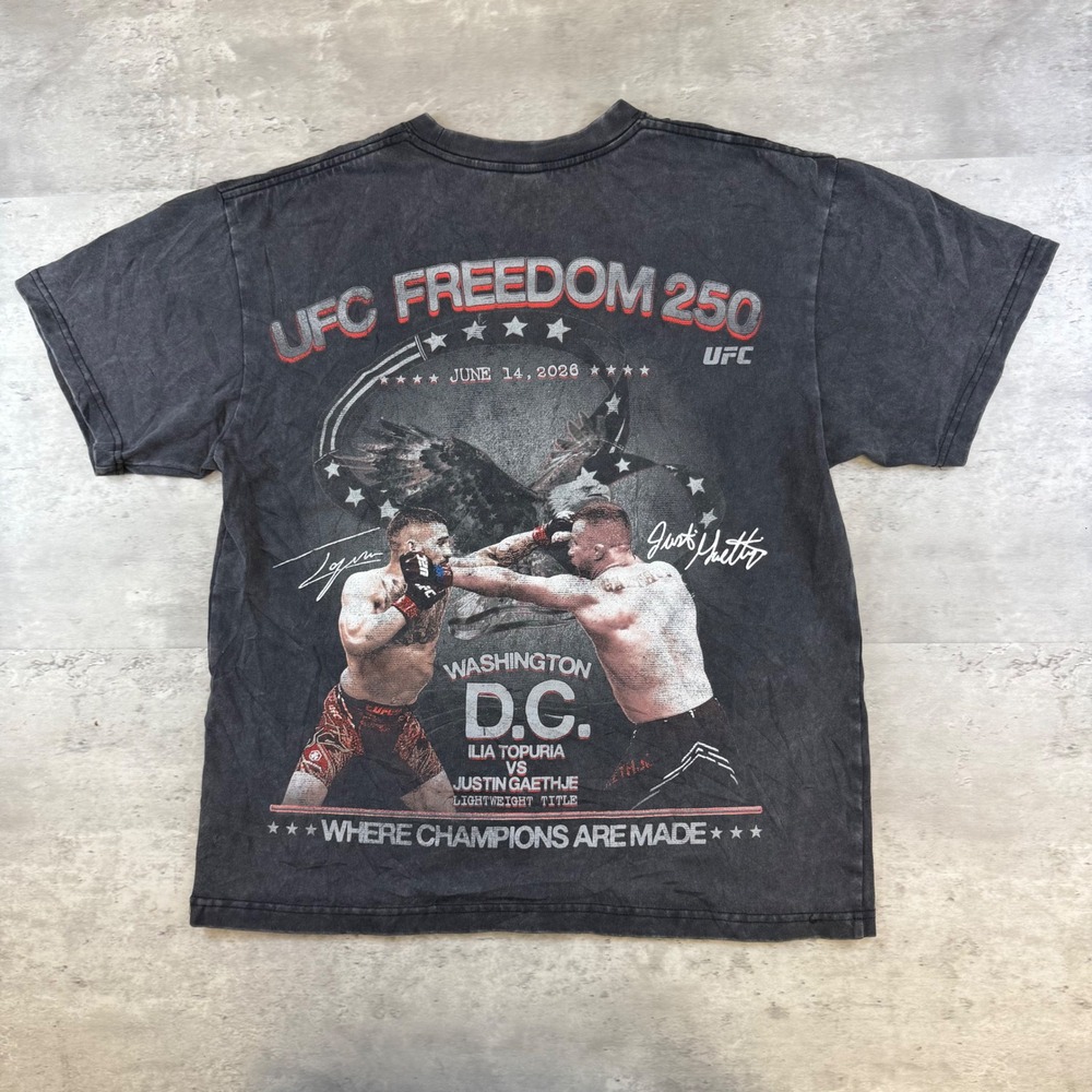 UFC Freedom 250 Topuria vs Gaethje Graphic T-Shirt Washed Black Mens Medium